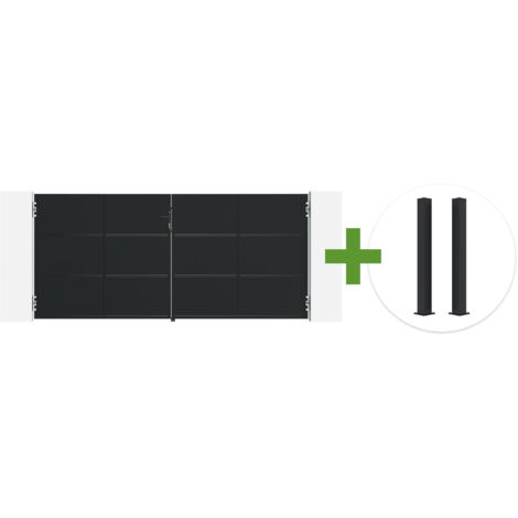 Portail battant acier noir mat 3,5m NALI H.160cm + 2 poteaux 10x10 acier CARMO