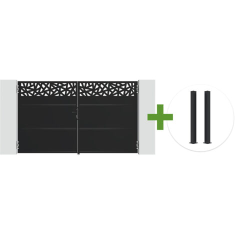 Portail battant acier noir mat 3m NALI RUIVO H.180cm + 2 poteaux 10x10 acier CARMO