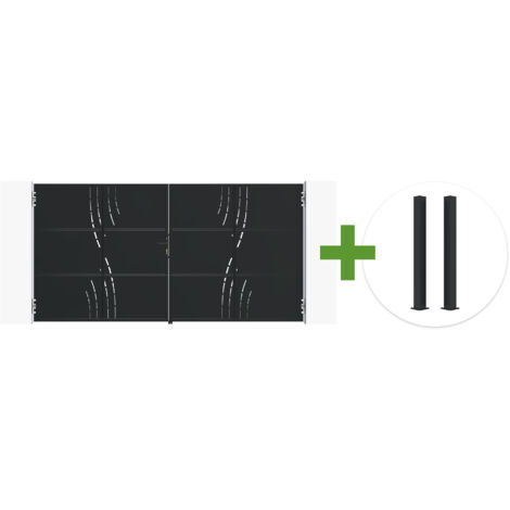 Portail battant acier noir mat 3,5m NALI VELETA H.180cm + 2 poteaux 10x10 acier CARMO (1/5)