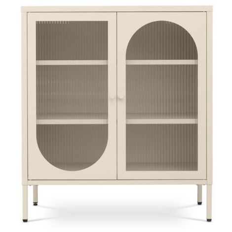 Buffet Métal 2 Portes, Beige Et Verre Cannelé 80cm Kurt (1/5)
