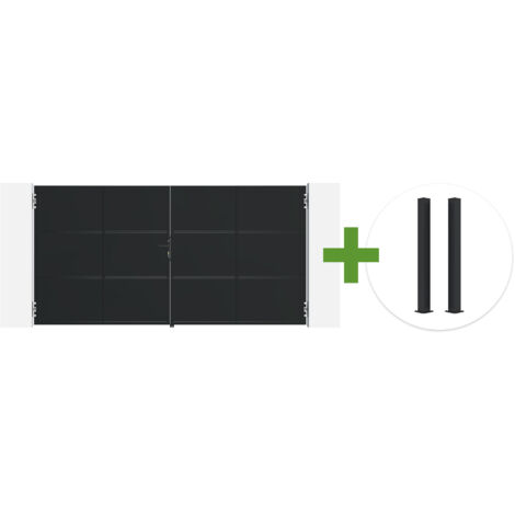 Portail battant acier noir mat 3,5m NALI H.180cm + 2 poteaux 10x10 acier CARMO