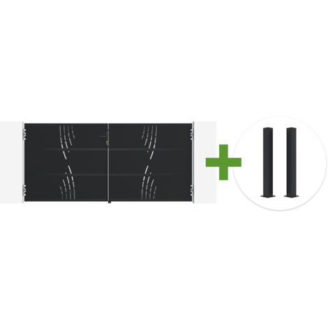Portail battant acier noir mat 3m NALI VELETA H.140cm + 2 poteaux 10x10 acier CARMO