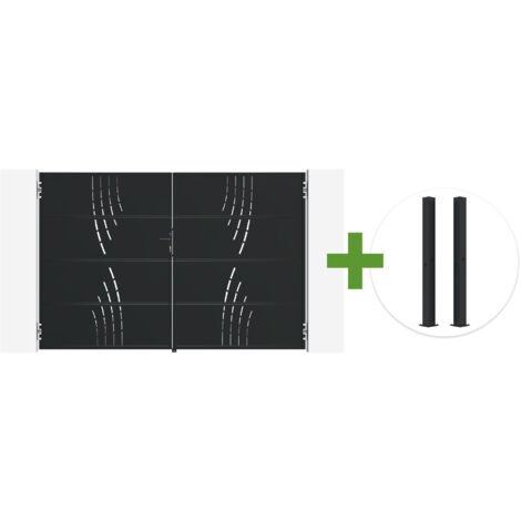 Portail battant acier noir mat 3m NALI VELETA H.200cm + 2 poteaux 10x10 acier CARMO (1/5)