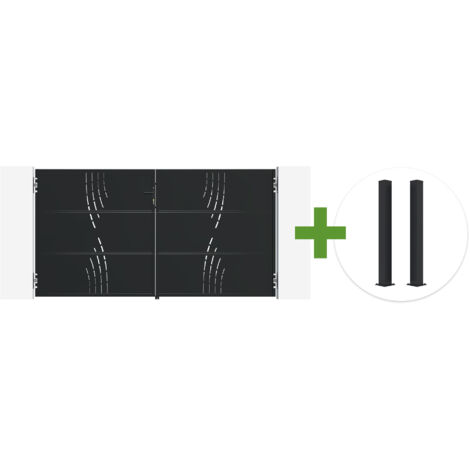 Portail battant acier noir mat 3m NALI VELETA H.160cm + 2 poteaux 10x10 acier CARMO