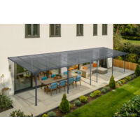 Cazeboo – Pergola carport aluminium gris anthracite 33m² – Toit polycarbonate alvéolaire – Dimensions 11x3m – Gouttières intégrées pour évacuation efficace