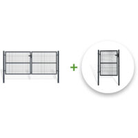 Pack portail grillagé OLGA 300x130cm + Portillon OLGA 100x130cm Gris