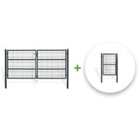 Pack Pack portail battant grillagé RAZO 300x140cm + Portillon 1m Gris