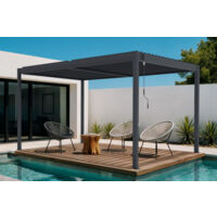 Cazeboo – Pergola bioclimatique autoportée 4x3m – Aluminium gris – Lames orientables – Résistance aux vents jusqu'à 60 km/h – Installation facile