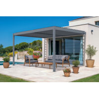Cazeboo – Pergola bioclimatique adossée 4x3m aluminium gris – Lames orientables – Résistance au vent jusqu'à 60 km/h – Installation facile