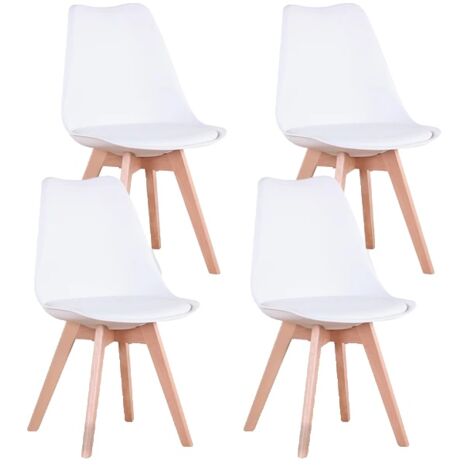 Chaises de salle à manger nordiques, bois massif, siège rembourré, blanc (1/2)
