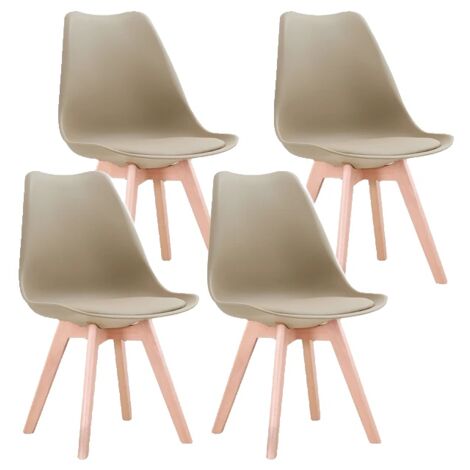 Chaises de salle à manger nordiques, bois massif, siège rembourré, beige (1/2)