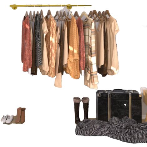 Porte-vêtements suspendu, design industriel, rangement robuste, doré (1/5)
