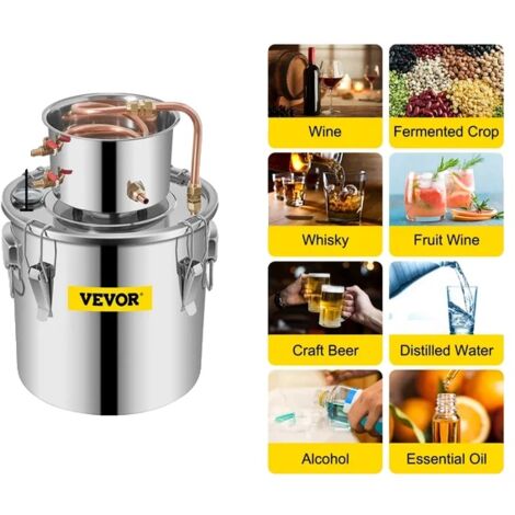 Distillateur Alambic, acier inoxydable, kit de brassage maison bricolage, 12L (1/2)