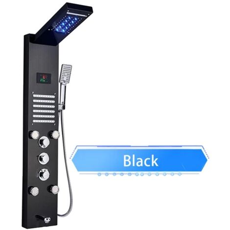 Panneau de douche, éclairage LED, jets de massage, noir 8004 (1/2)