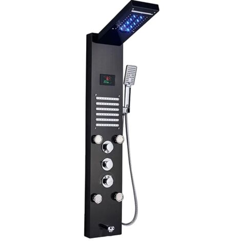 Panneau de douche LED, pomme de douche cascade, jets de massage SPA, noir 8004 (1/2)
