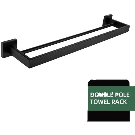 Ensemble de matériel de salle de bain, finition noir mat, étagère murale et porte-serviettes inclus, porte-peignoir 40 (1/2)