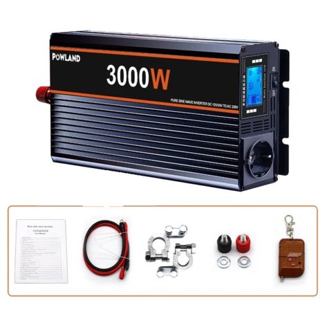 Onduleur de voiture, puissance de sortie 3000W, conversion 12V/24V DC à 220V AC, 3000W, 12V, Europe (1/2)