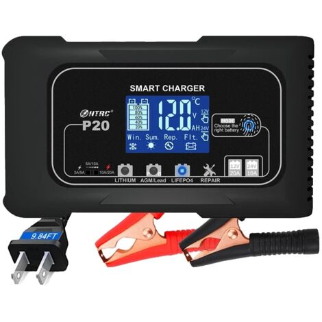 Chargeur de batterie de voiture, technologie de charge intelligente, chargeur automatique de moto, chargeur 20A, prise ue (1/2)