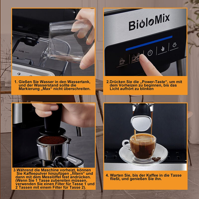 Machine À Café Expresso À Pompe, Pump Espresso Coffee Machine, À Pression  Puissante 20 Bars, 2 Tasses De Filtre Double En Acier Inoxydable