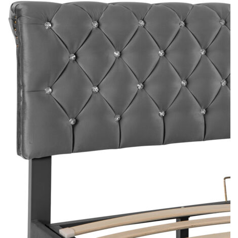 Lit double capitonné 140x200cm,lit coffre 140x200cm,lit hydraulique avec espace de rangement,sommier à lattes,lit double,tête de lit capitonnée lit adulte,velours, Gris