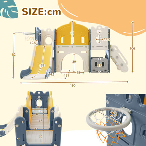 Toboggan 7-en-1 Pour Tout-petits – Structure D’Escalade, Panier De Basket, Rangement – Gris