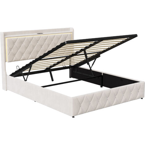 Lit Double Rembourré 140x200 - Tête De Lit Capitonnée, Sommier à Lattes, Style Bubble Moderne Beige - 6