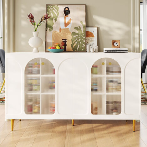 Buffet HOMCOM Brillant - 70x40x88 Cm - Blanc - 2 Portes, étagère Réglable - Meuble De Rangement Pour Salon, Salle à Manger, Cuisine