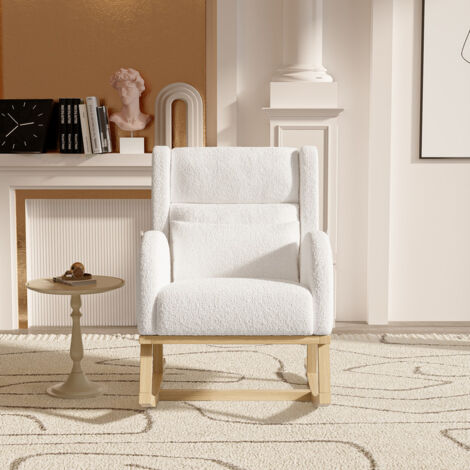 Fauteuil à bascule pour chambre d'enfant, fauteuil à bascule en molleton, fauteuil à bascule rembourré avec dossier haut et pochettes latérales, fauteuil d'appoint pour le salon, blanc (1/5)