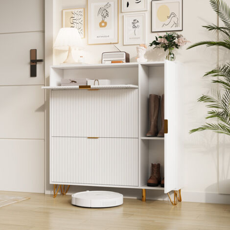 Tables de chevet modernes, tables de chevet blanches avec tiroirs, tables de chevet avec pieds en métal doré, pour chambre à coucher salon, chambre à coucher (1/5)