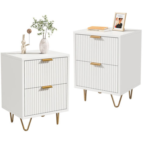 2 PCS Tables de chevet modernes, tables de chevet blanches avec tiroirs, tables de chevet avec pieds en métal doré, pour chambre à coucher salon, chambre à coucher (1/5)