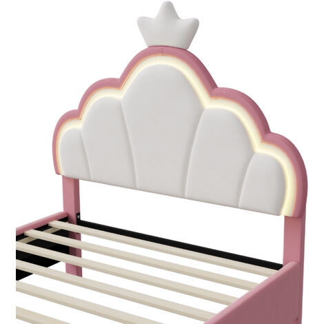 Lit enfant capitonné 90 x 200 cm, lit simple avec tête et pied de lit