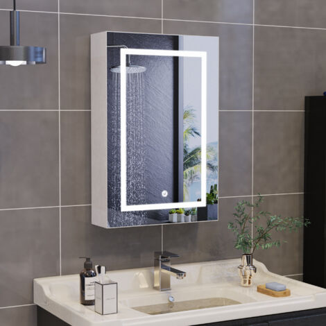 TUKAILAi Armoire De Salle De Bain Avec Miroir, Armoire Toilette Miroir Avec Eclairage LED Et USB