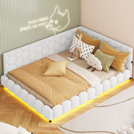 Canapé lit 140200cm, cadre de lit avec lumière d'ambiance 16 couleurs et 2 connexions USB, blanc (1/5)