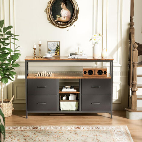 Meuble TV rétro, support multimédia, support TV avec tiroirs, centre de divertissement, console multimédia, meuble TV pour salon, rétro, noir, 137 x 30 x 78 cm (1/5)