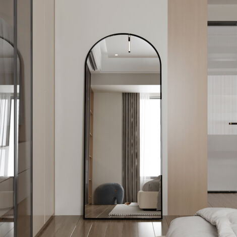 Sureh – Miroir sur pied 180 × 80 cm – Pleine longueur avec cadre en aluminium noir – Support réglable et base antidérapante – Design moderne