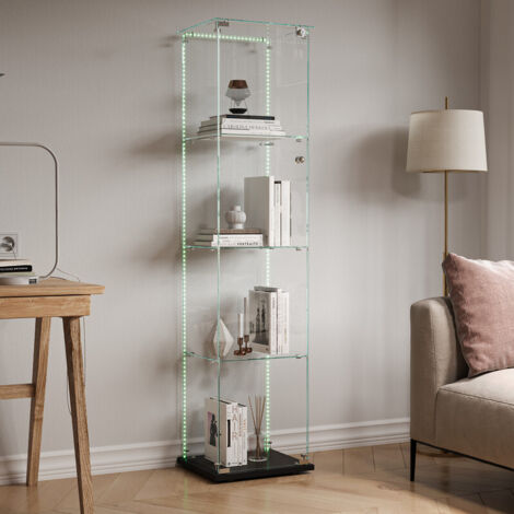DADEA Vitrine en Verre 3 étagères, Meuble Vitrine Verre avec Portes et Serrure, 125x42x36 cm VitrineSalonVitrine pour Collection, Moderne Transparent Armoir de Verre (Blanc, 3 l
