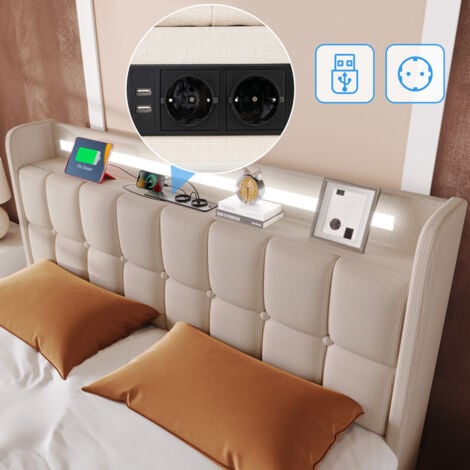 Dolamaní Lit Double Rembourré En Polyuréthane 160 X 200 Cm Avec Sommier à Lattes, Cadre De Lit Moderne Avec Espace De Rangement (double X 160, Gris