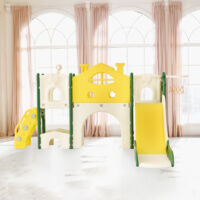 Toboggan 7 en 1 avec échelle d'escalade Panier de basket-ball Télescope Fenêtre Tunnel de rangement, aire de jeux intérieure et extérieure