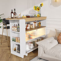 Bar Extensible Avec LED Zepneiy - 138-204x39x105cm, Noir, Mobile Avec Rangement