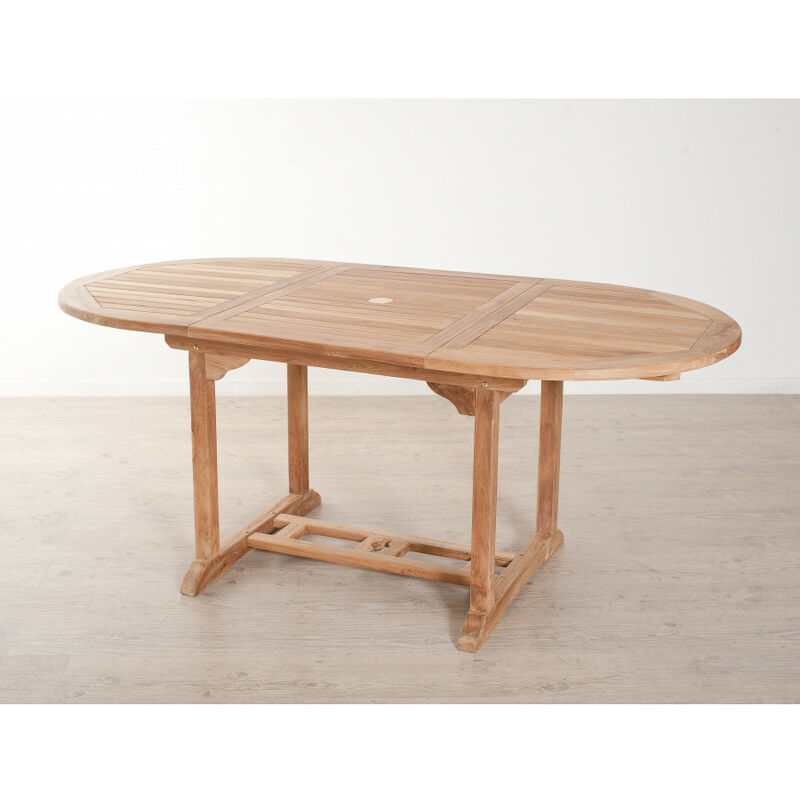 Table extérieur ronde en teck grisé 120cm Macabane HYANCINTE