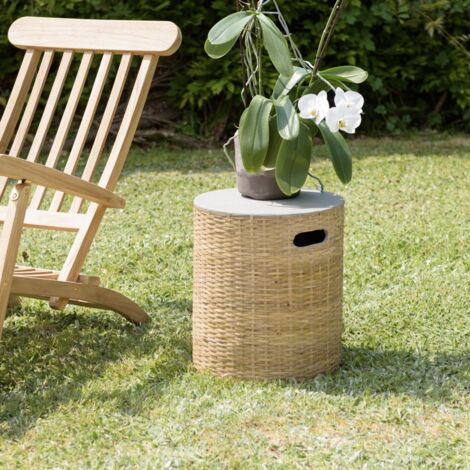 HECTOR - Table d'appoint ronde plat. en béton socle en bambou (1/5)