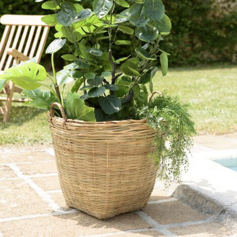 HECTOR - Pot de fleur rond 60x60cm en bambou naturel avec anses (1/5)