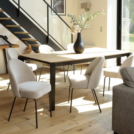Macabane – Lot de 2 chaises en tissu beige – Pieds en acier noir – Dimensions 48x57x83 cm – Pour intérieur minimaliste et contemporain (1/5)