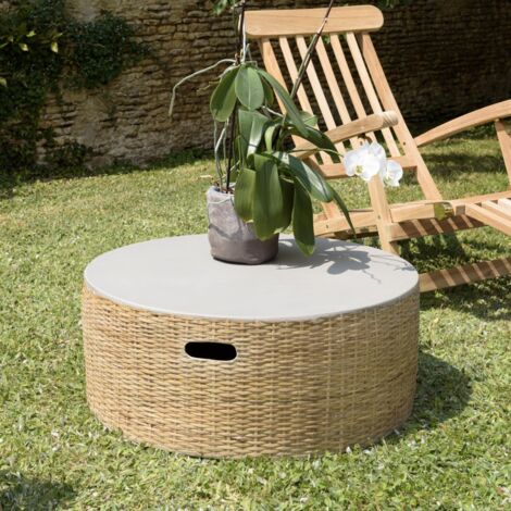 HECTOR - Table basse ronde plateau en béton socle en bambou naturel (1/5)