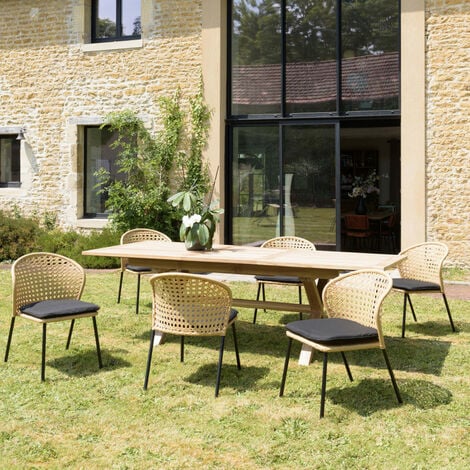 Salon de jardin teck Ecograde Almeria, 6 chaises et 2 fauteuils