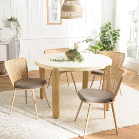LEA - Lot de 2 chaises assise tissu taupe large dossier effet cannage (1/5)