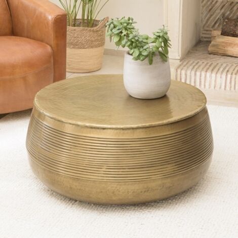 Macabane – Table basse ronde en aluminium 70x70cm – Pied strié couleur laiton – Design moderne pour salon élégant (1/5)