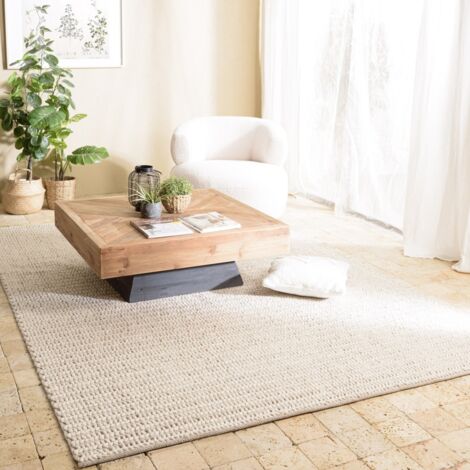Macabane – Tapis rectangulaire 200x290cm en laine tissée beige – Touche naturelle et chaleur pour votre intérieur – Idéal pour salons et chambres (1/5)