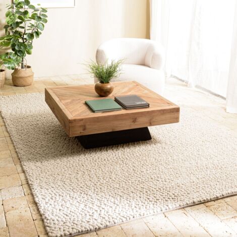 QUENTIN - Tapis rectangulaire 200x290cm en laine bouclée couleur beige (1/5)