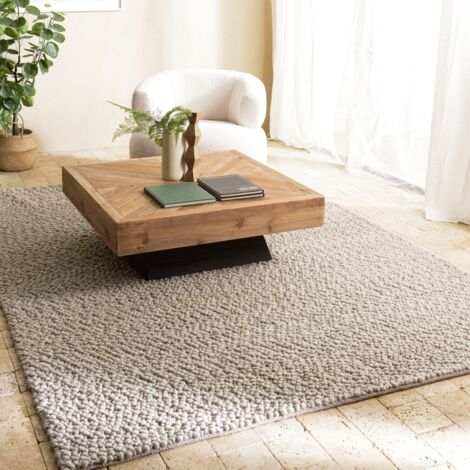 QUENTIN - Tapis rectangulaire 200x290cm en laine bouclée taupe (1/5)